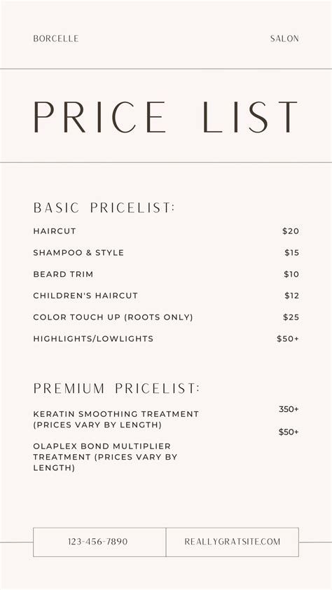 Template For Price List