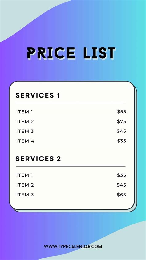 Template For Price Lists Free