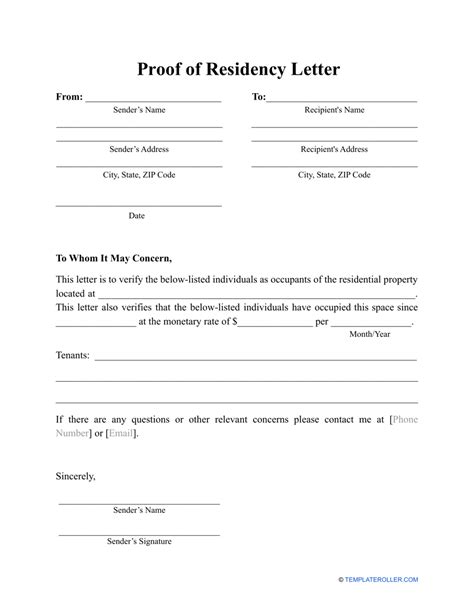 Template For Proof Of Residency Letter
