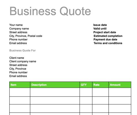 Template For Quote For Services