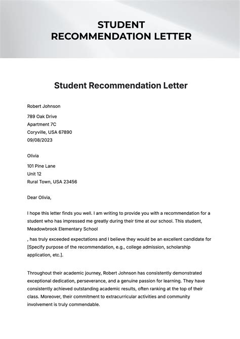 Template For Recommendation Letter For Student