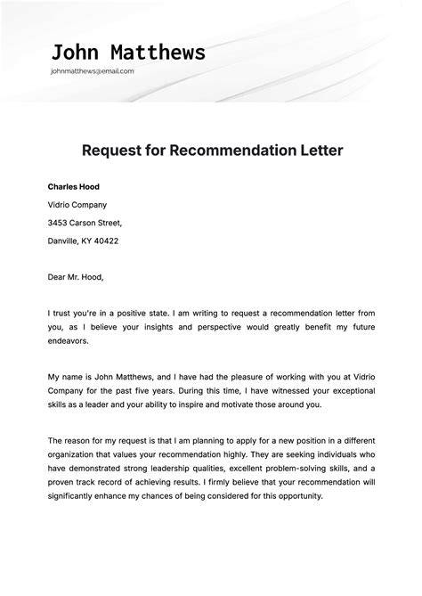 Template For Requesting Letter Of Recommendation