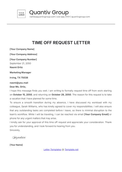 Template For Requesting Time Off