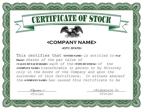 Template For Stock Certificate