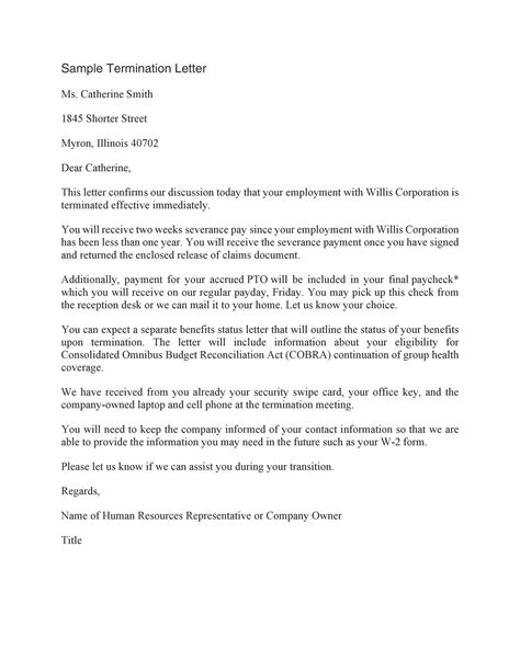 Template For Termination Letter