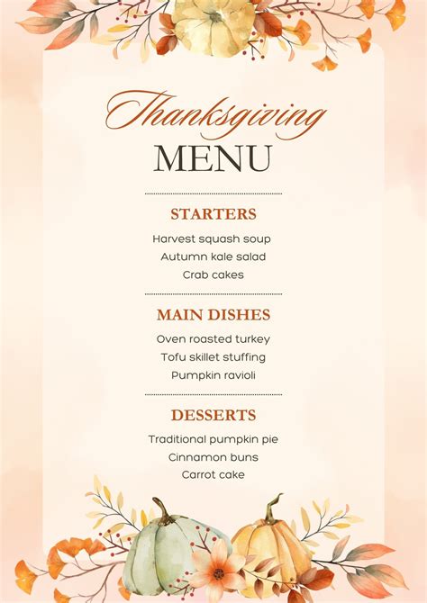 Template For Thanksgiving Menu