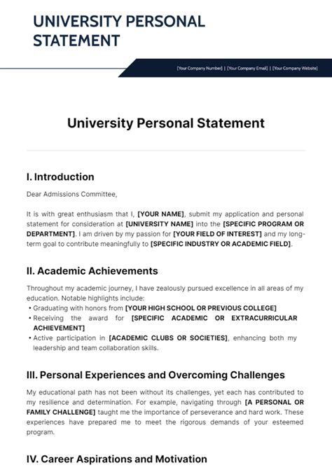 Template For University Personal Statement