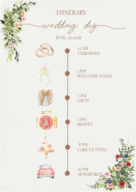 Template For Wedding Itinerary