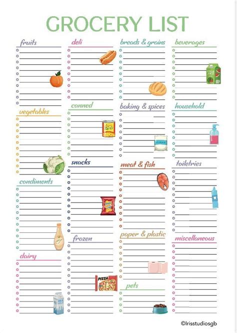 Template Grocery List