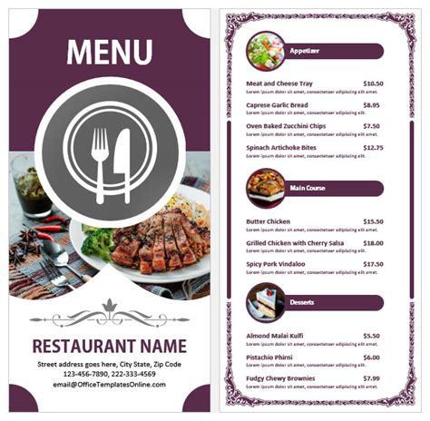 Template Menu Restaurant Word
