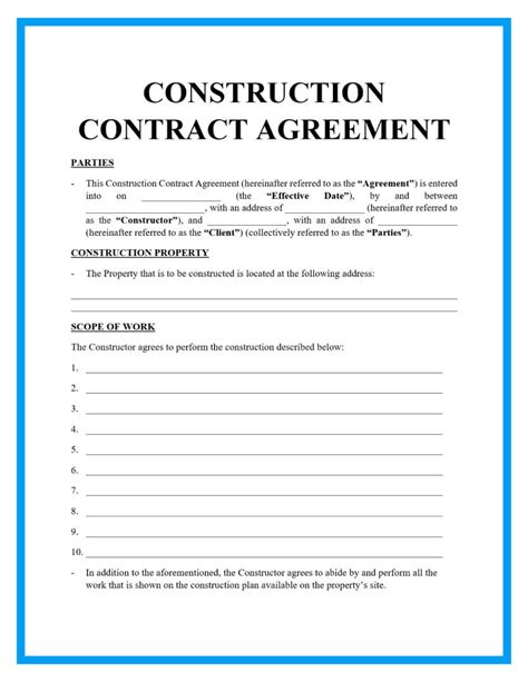 Template Of Construction Contract