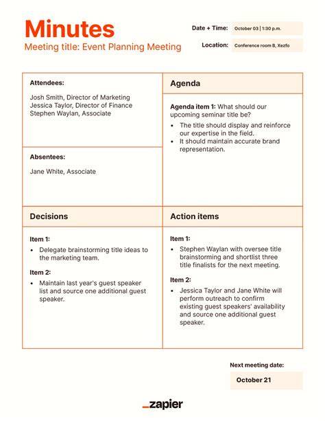 Template Of Minutes Of Meetings Examples