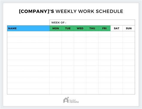 Template Of Work Schedule