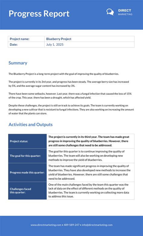 Template Progress Report