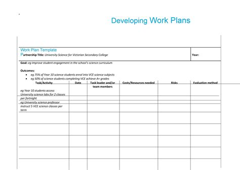 Templates For Work Plans