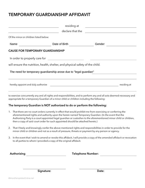 Temporary Guardianship Form Template