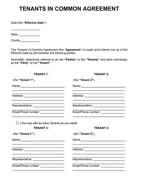 Tenancy In Common Agreement Template