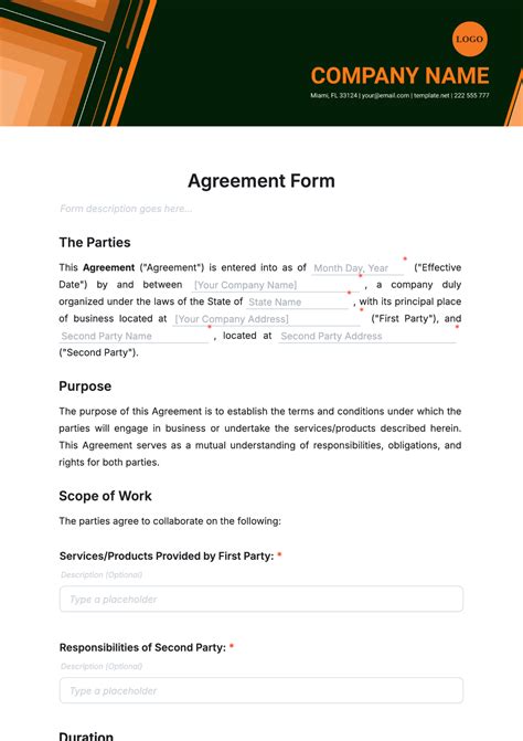 Terms And Agreements Template