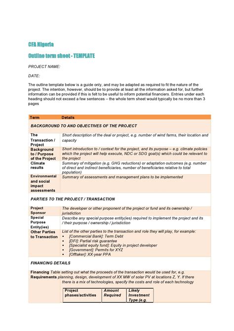 Terms Sheet Template