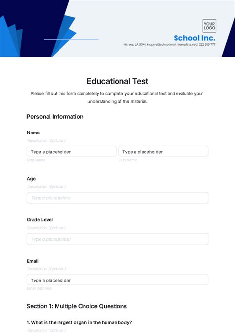 Test Template For Teachers
