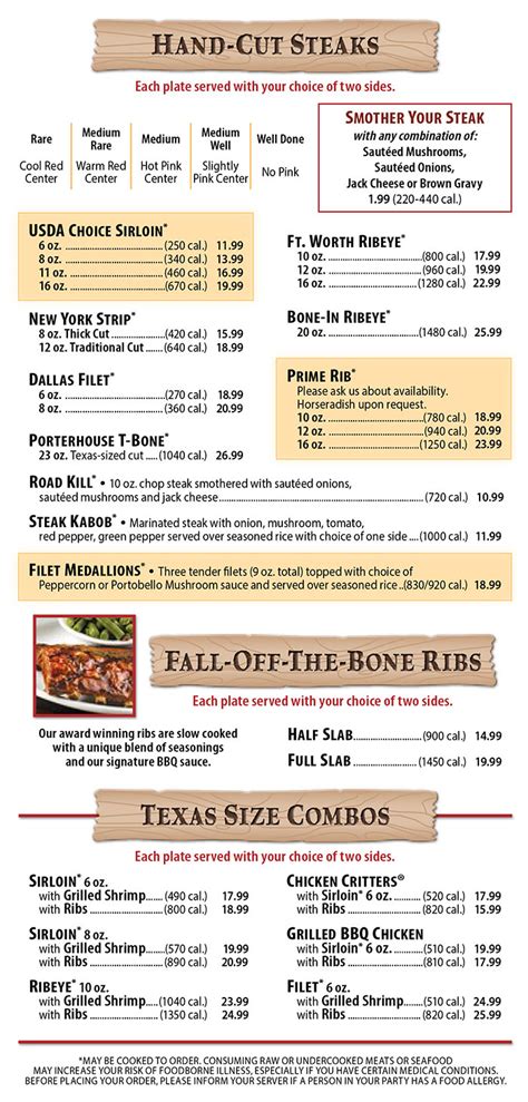 Texas Roadhouse Menu Printable