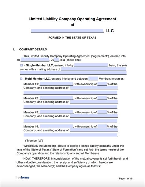 Texas Series Llc Operating Agreement Template