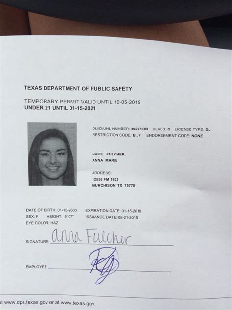 Texas Temp Id Template
