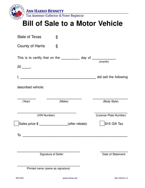 Vehicle Bill Sale Template