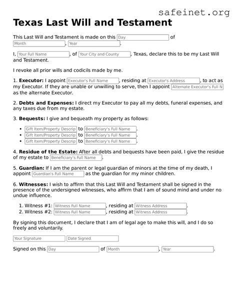 Texas Will Template For Single Person