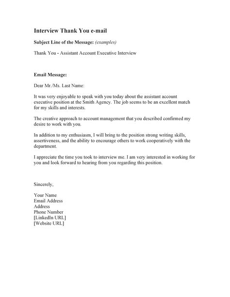 Thank You Email After Job Interview Template