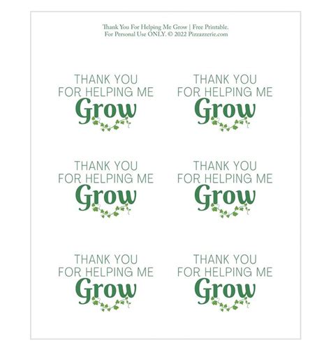 Thank You For Helping Me Grow Free Printable