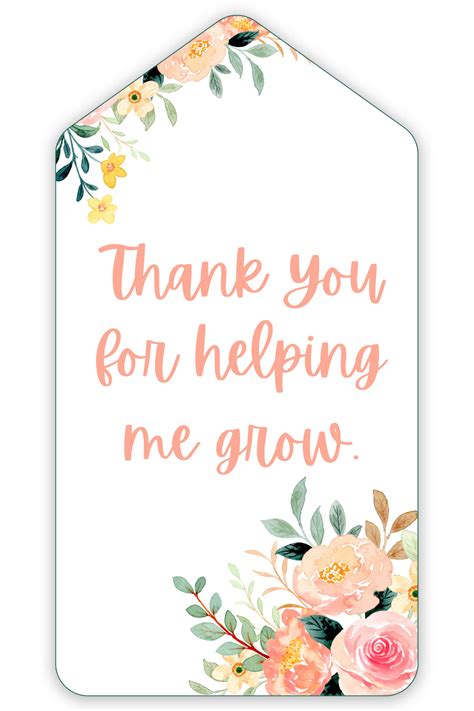 Thank You For Helping Me Grow Free Printable Tags