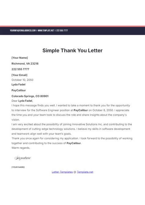 Thank You Letter Email Template