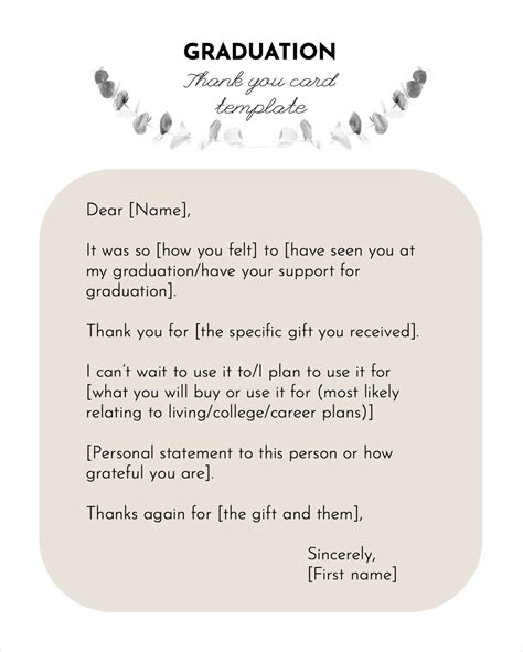 Thank You Note Template Graduation Gift