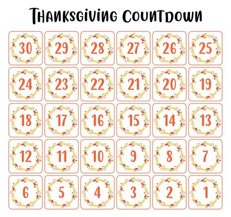 Thanksgiving Countdown Calendar Printable