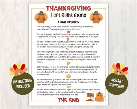 Thanksgiving Left Right Game Free Printable