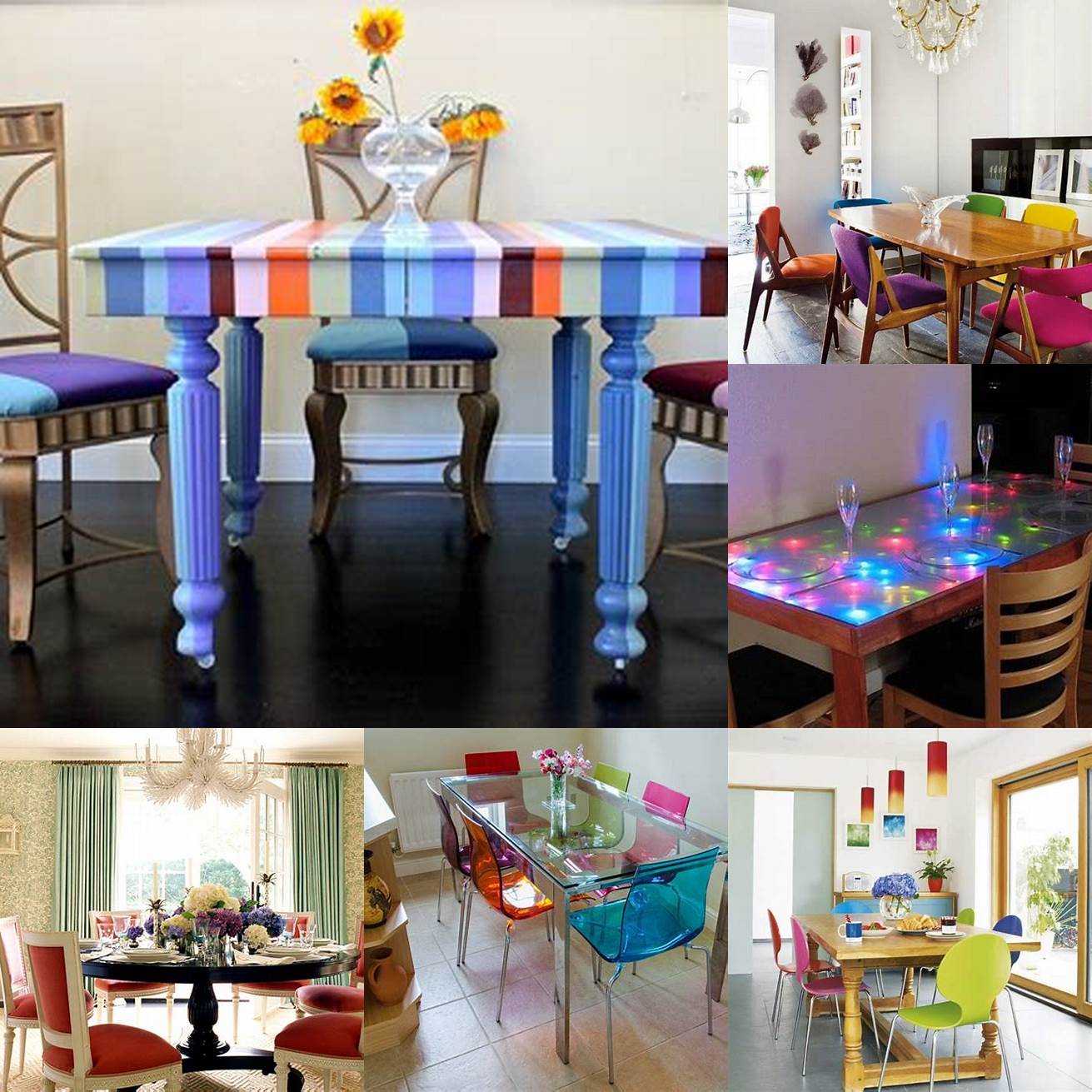The Rainbow Dining Table adds a pop of color to any dining room