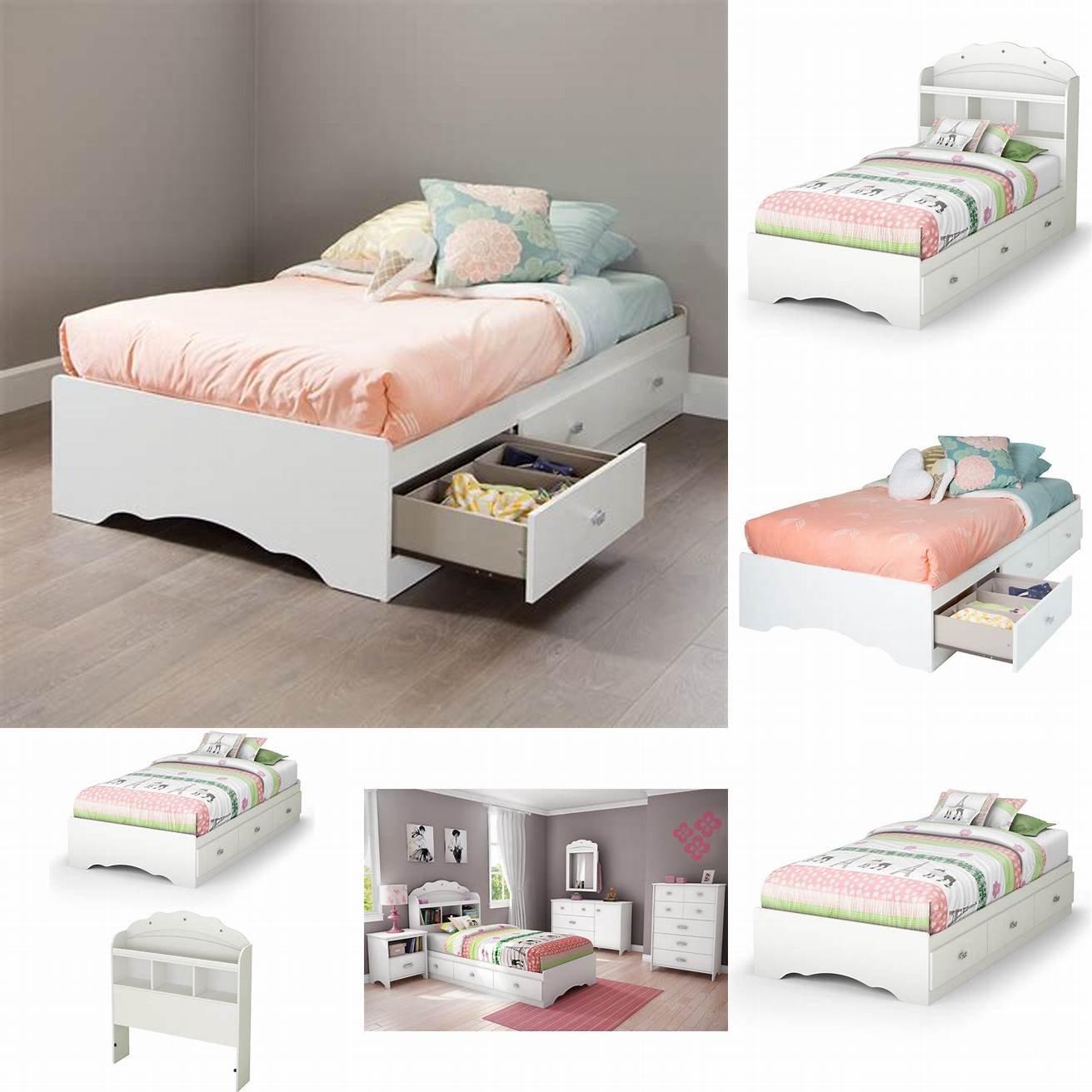 The South Shore Tiara Mates Bed with Drawers is perfect for the little princess in your life who needs extra storage space