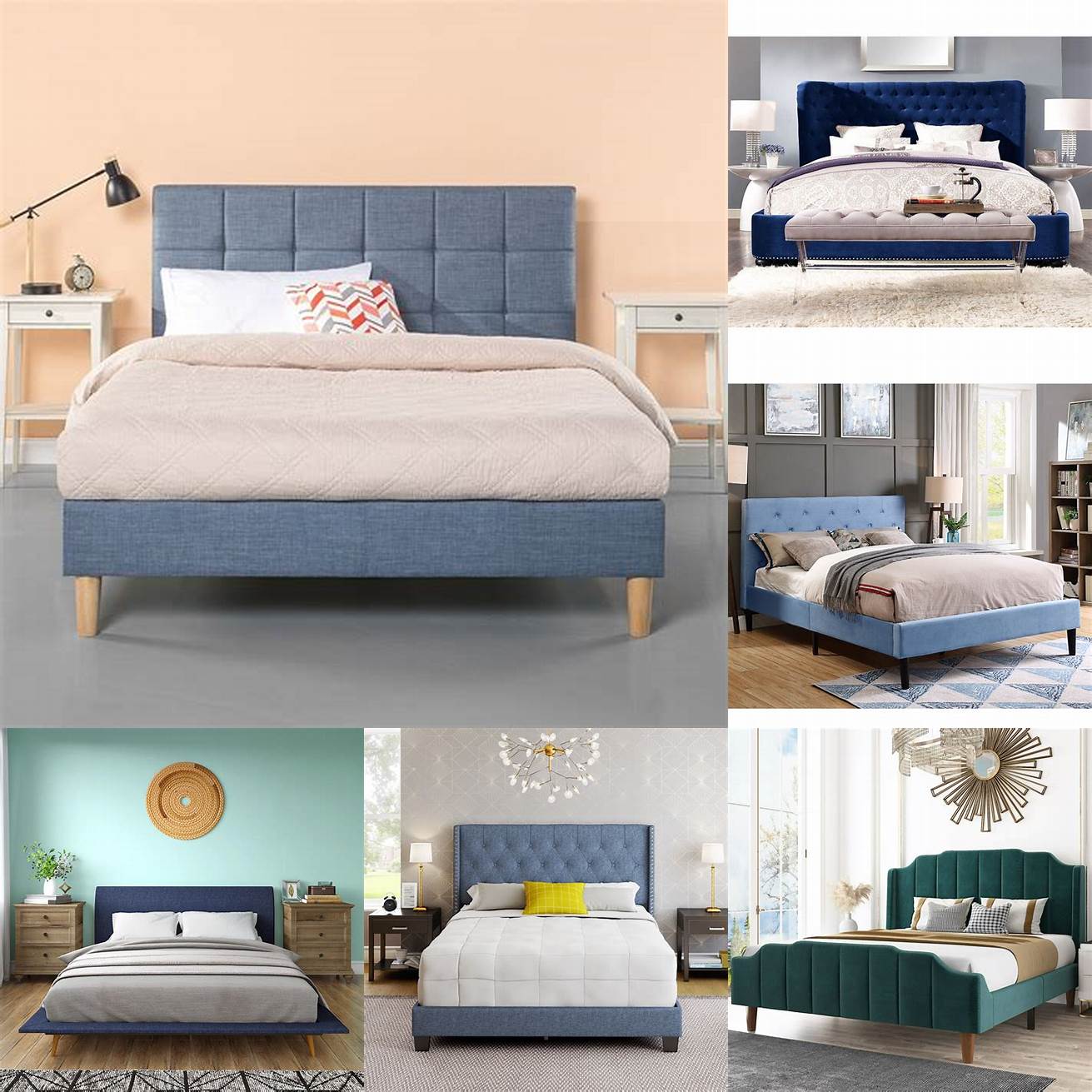 The Upholstered Platform Bed Queen in a colorful bedroom