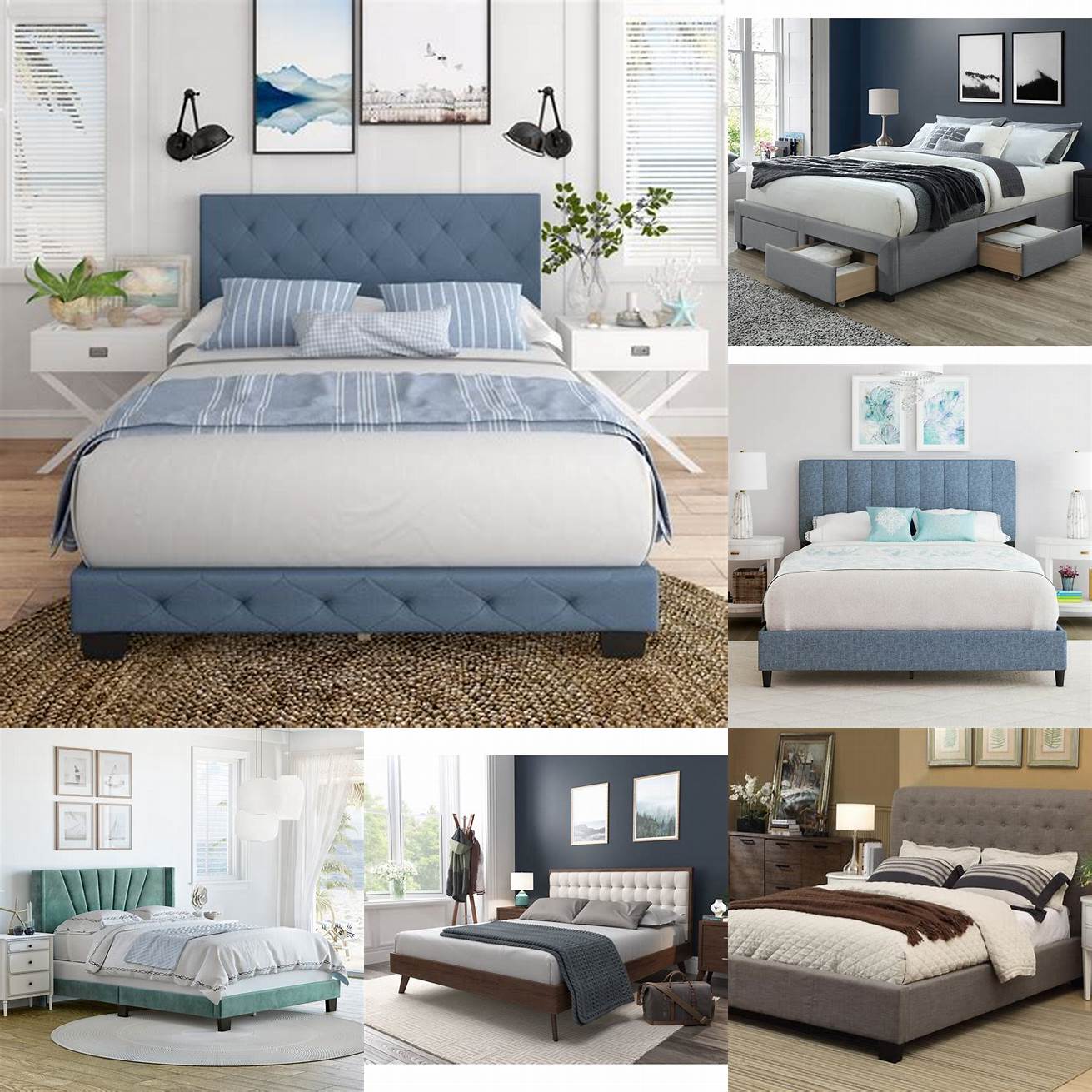 The Upholstered Platform Bed Queen in a cozy bedroom