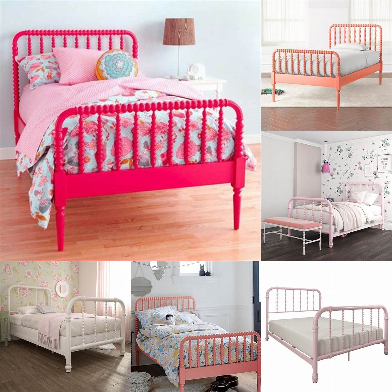The pink Jenny Lind bed is a fun and playful option for a childs bedroom