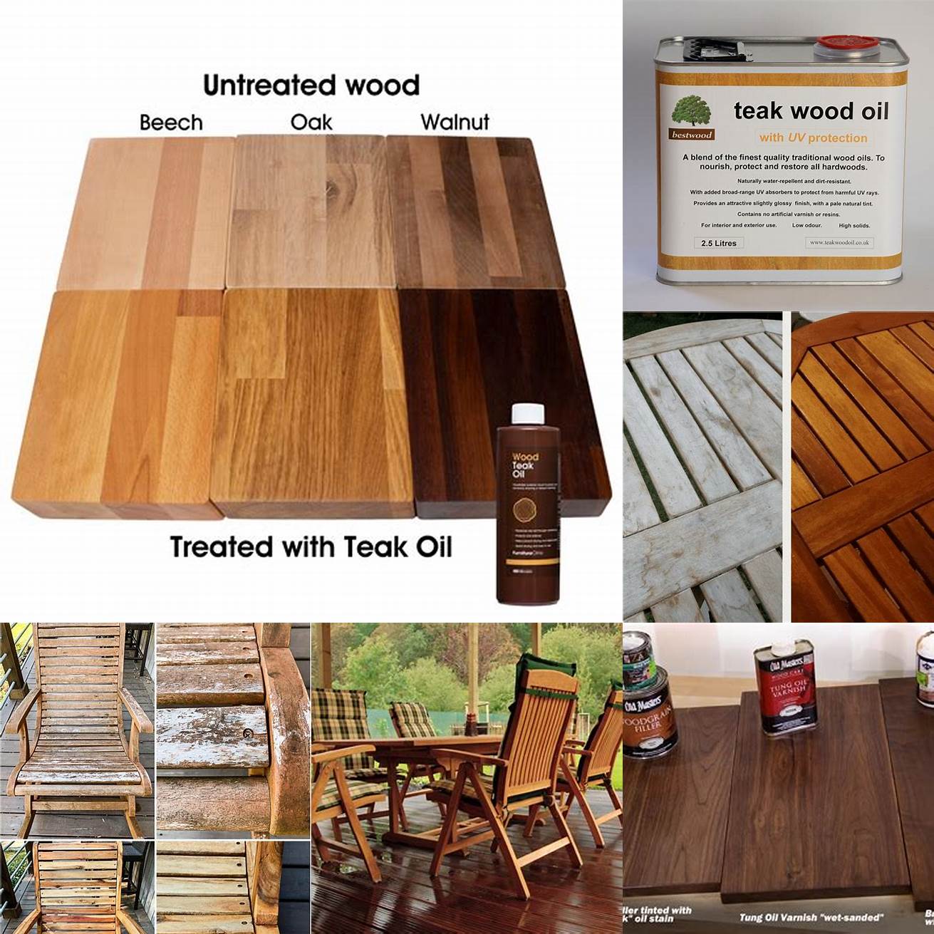 The types of wood that can be treated with teak oil