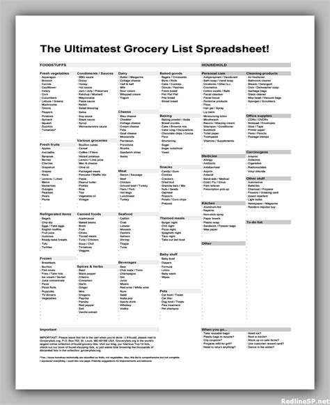 The Redline Challenge Food List Printable
