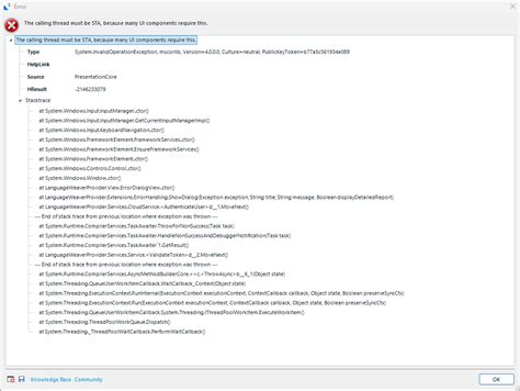 The calling thread must be STA because many UI components require this