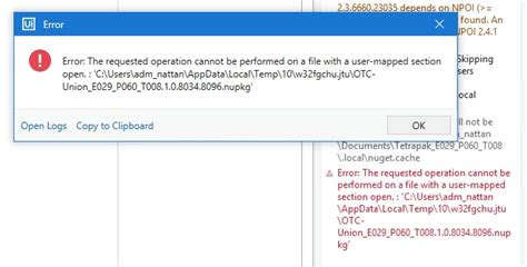 The requested operation cannot be performed on a file with a user-mapped section open