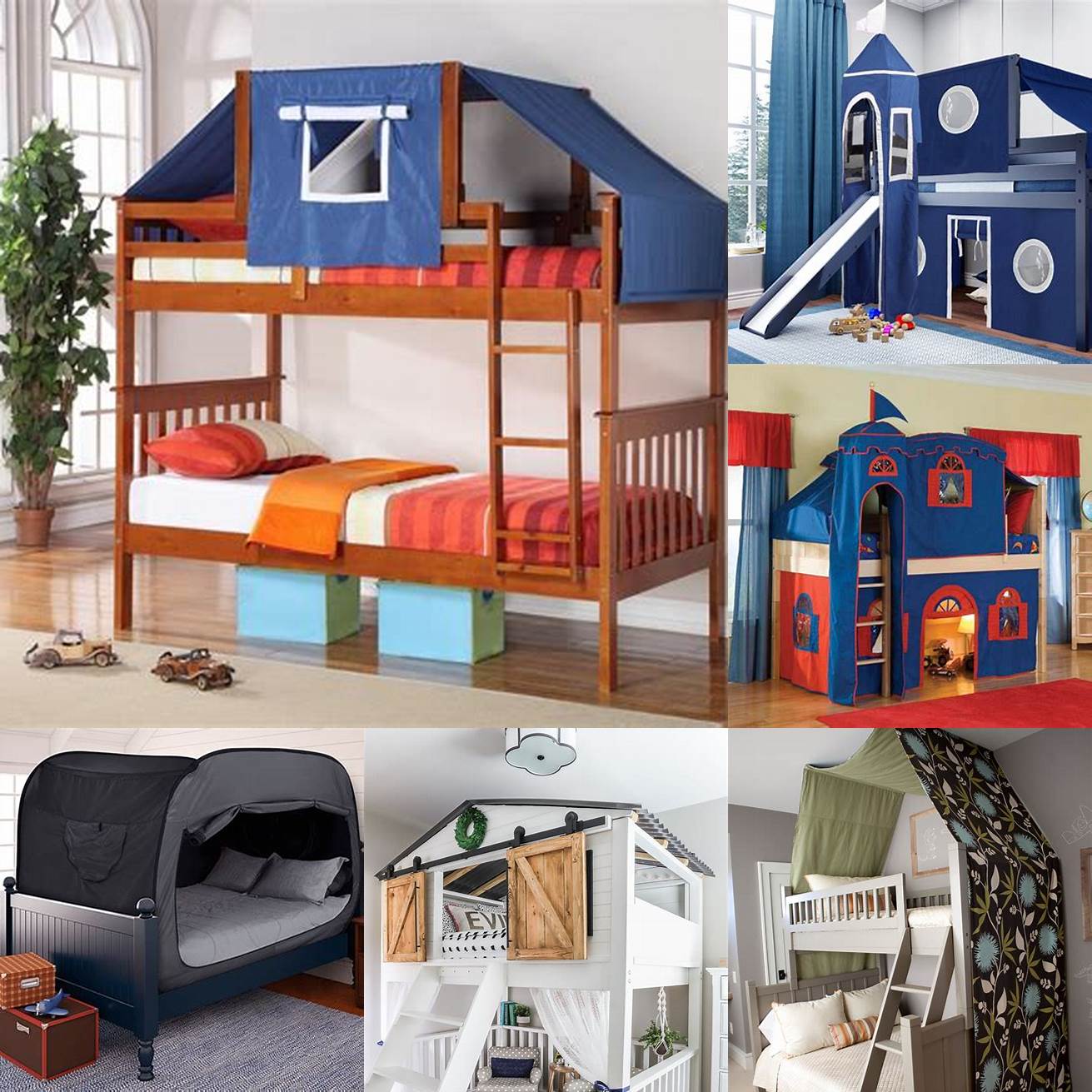 Themed boys bunk bed with built-in tent