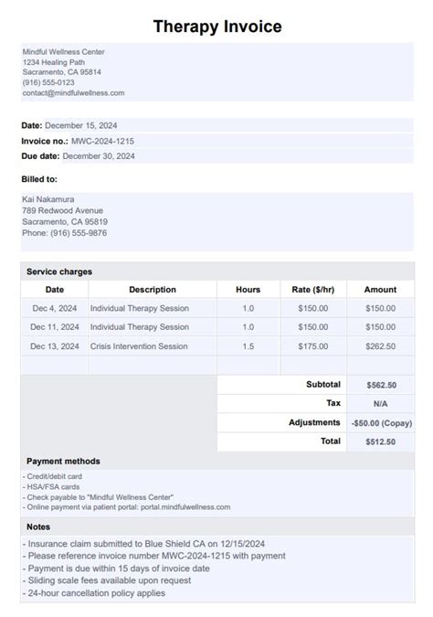 Therapy Invoice Template