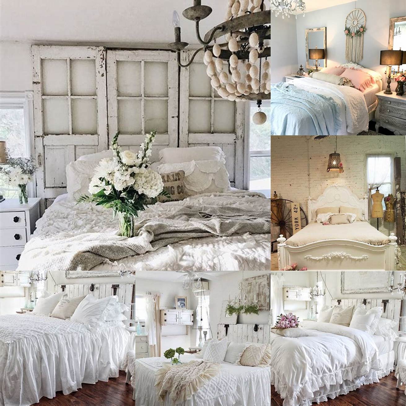 This beautiful Shabby Chic bed features a distressed white frame and soft floral bedding