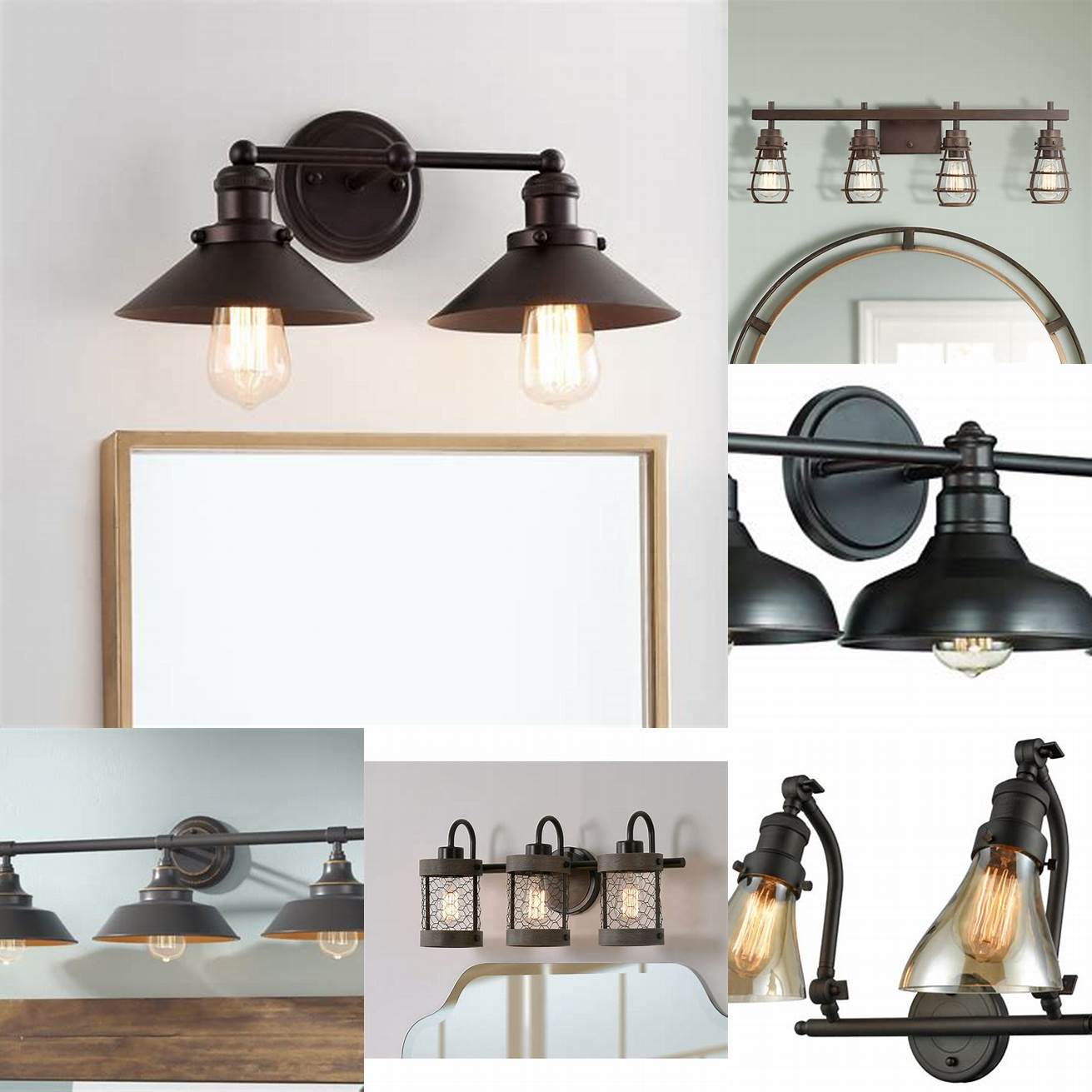 This industrial-style oil rubbed bronze vanity light features exposed bulbs and a vintage-inspired design