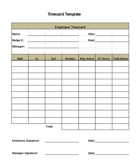 Time Card Templates Free